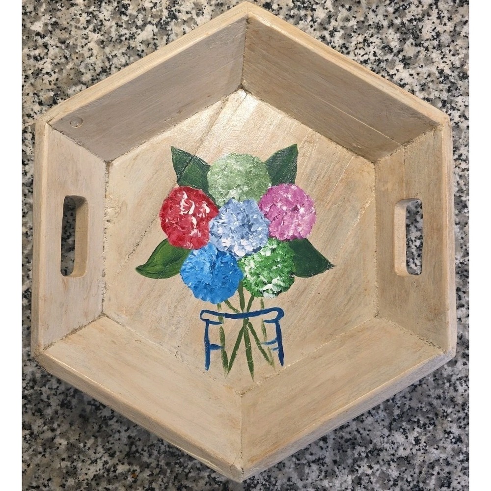 Homemade Octagon Hand Painted Wooden Serving Tray/Decorative Box With Handles